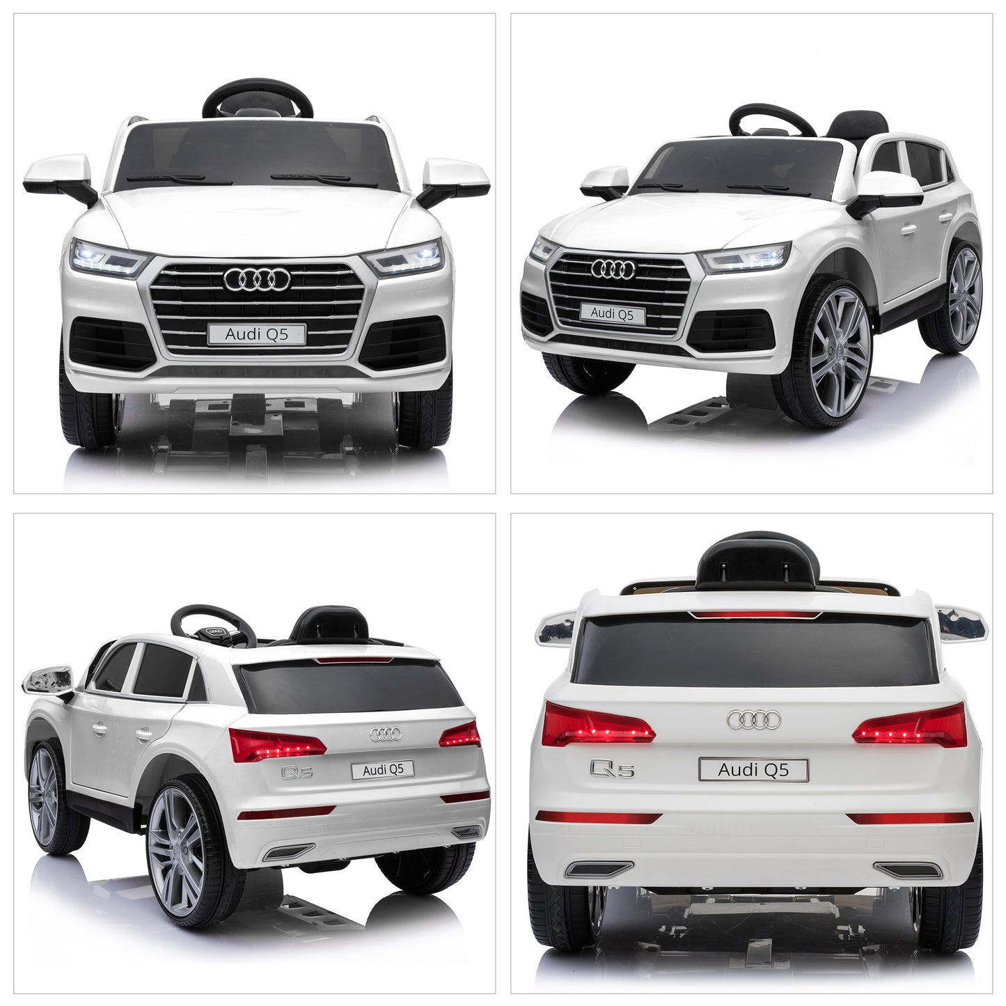 HOMCOM Coche Eléctrico para Niño +3 Años Audi Q5 con Mando a Distancia MP3 Luces y Sonidos Apertura de Puerta y Tirador Carga 30 kg 116x75x56 cm Blanco