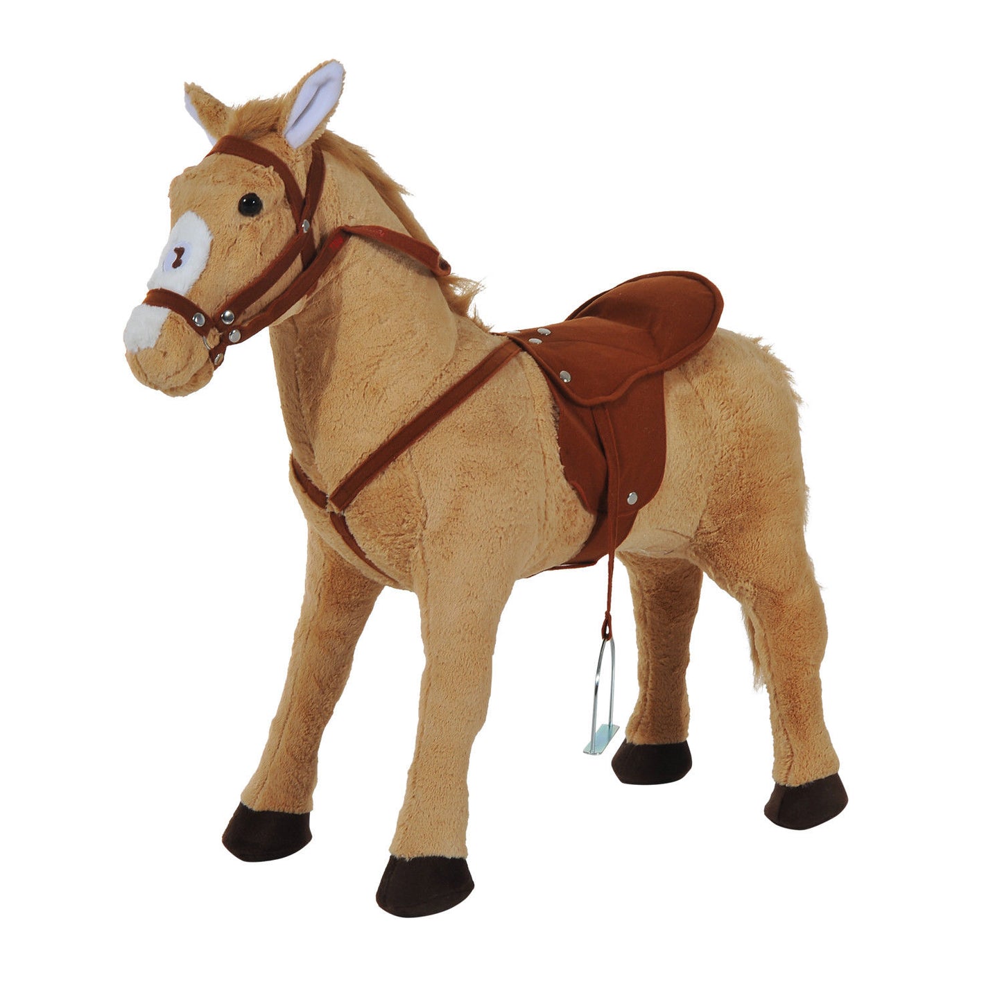 HOMCOM Caballo de Juguete para Niños de +3 Años Caballo de Juguete con Sonidos y Estructura de Metal Carga 60kg 85x28x60 cm Beige