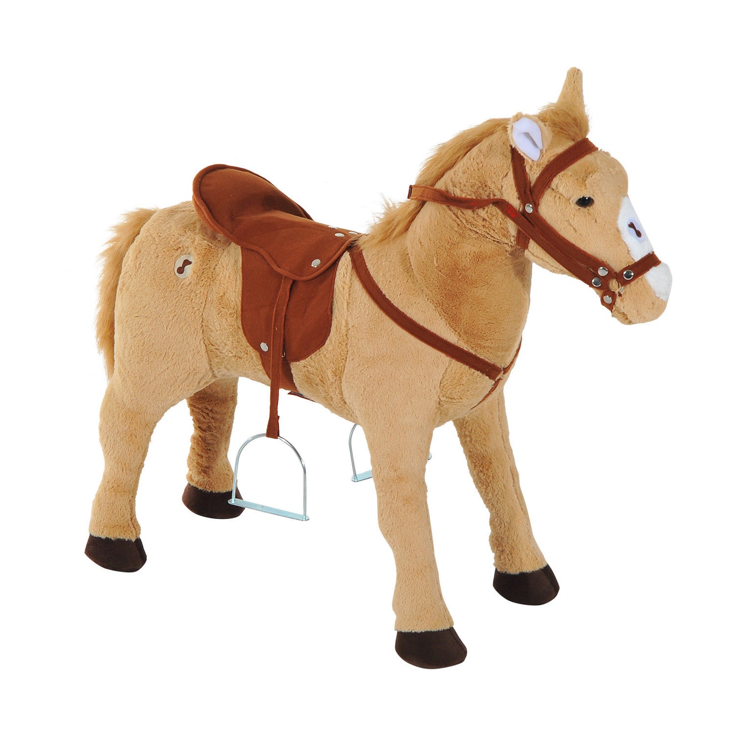 HOMCOM Caballo de Juguete para Niños de +3 Años Caballo de Juguete con Sonidos y Estructura de Metal Carga 60kg 85x28x60 cm Beige