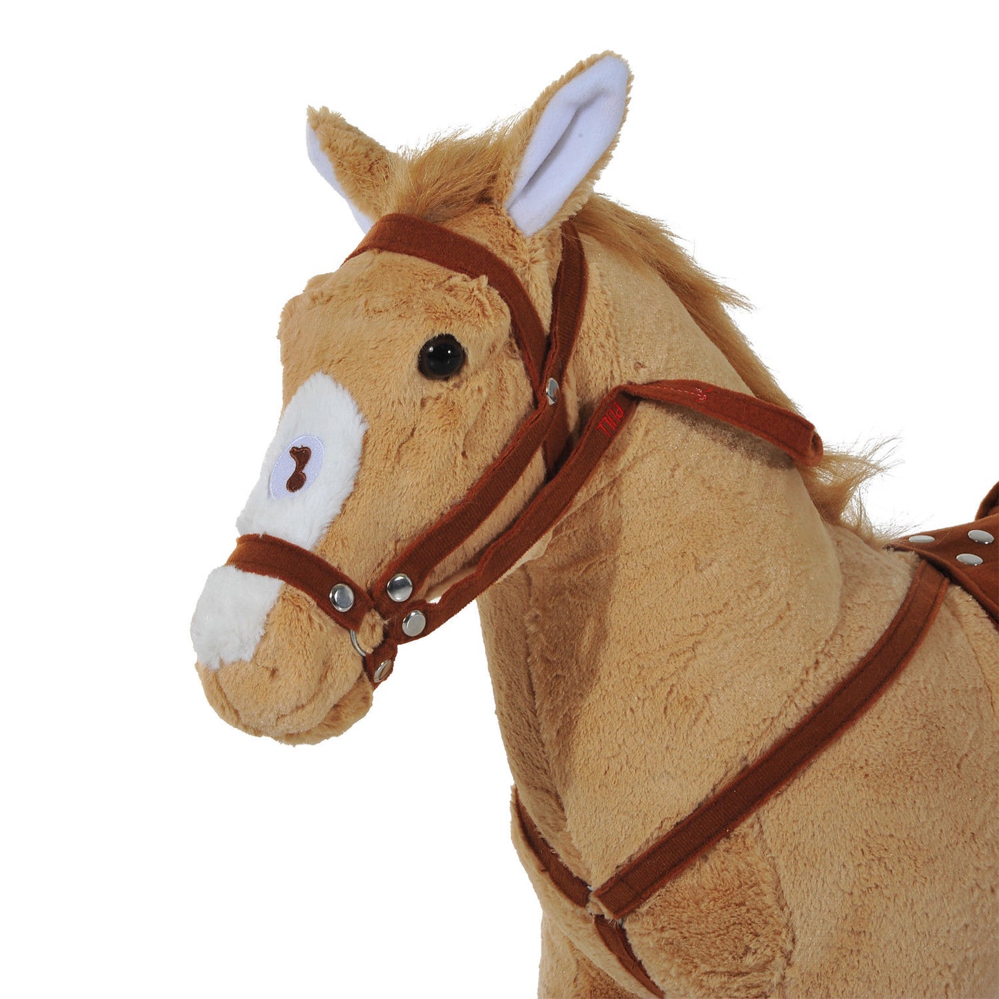 HOMCOM Caballo de Juguete para Niños de +3 Años Caballo de Juguete con Sonidos y Estructura de Metal Carga 60kg 85x28x60 cm Beige