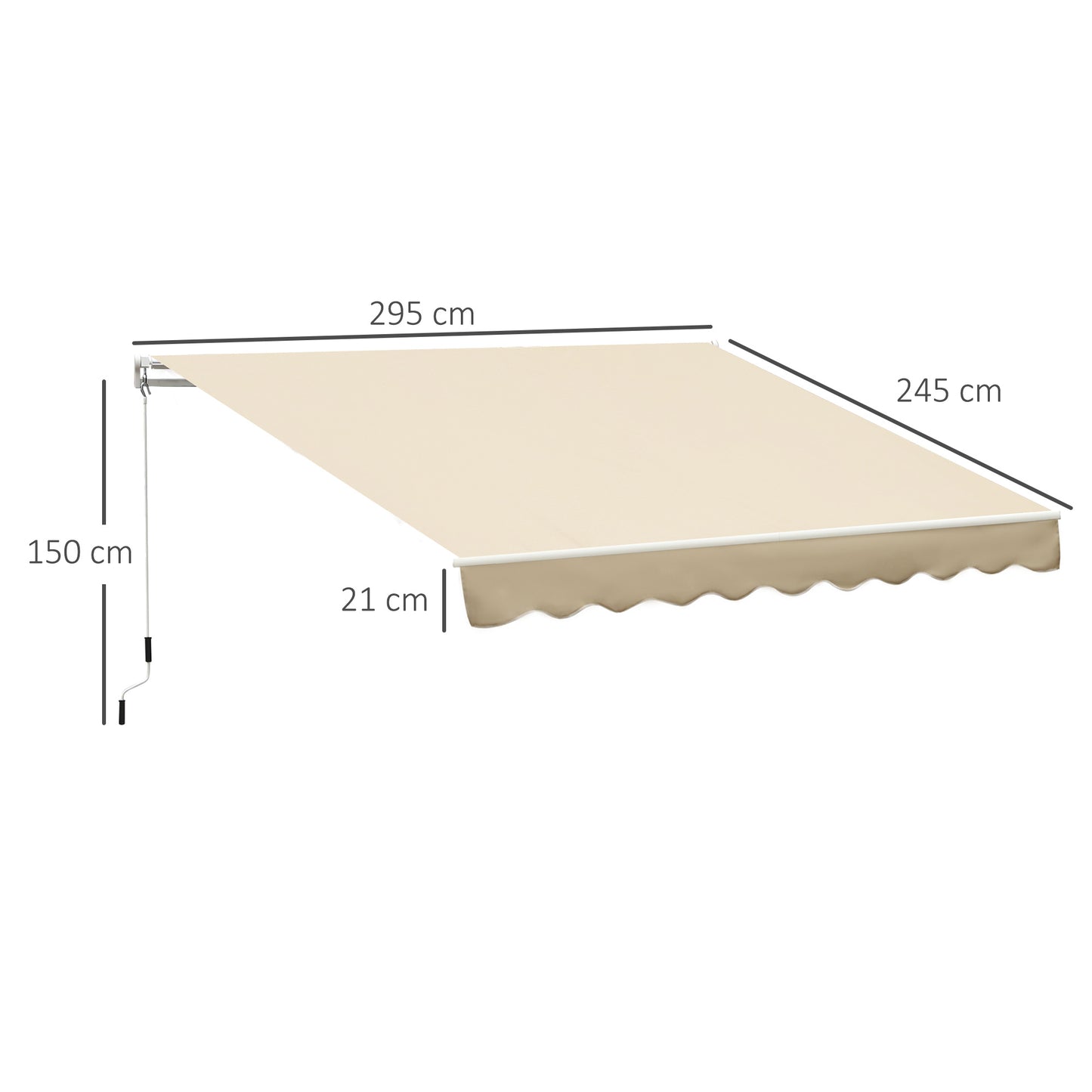 Outsunny Toldo Manual Retráctil 295x245 cm Toldo para Balcón con Manivela de Metal Impermeable y Anti-UV Toldo Enrollable de Exterior para Jardín Terraza Ventanas Beige