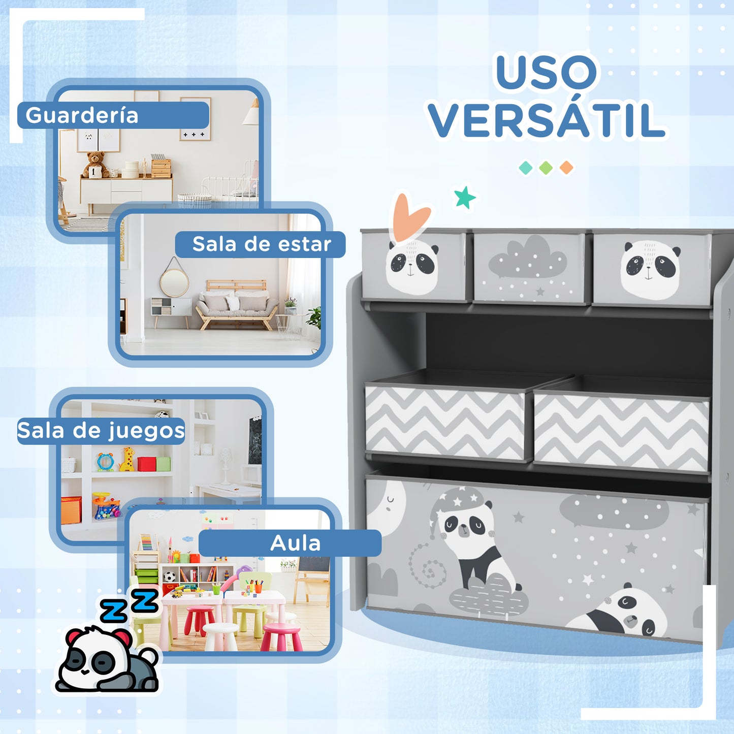 ZONEKIZ Estantería para Juguetes con 6 Cajas de Tela no Tejida Extraíbles Organizador de Juguetes para Niños de 3-8 Años para Dormitorio Guardería 63x30x66 cm Gris y Blanco