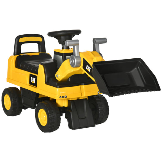 HOMCOM Tractor Correpasillos con Licencia Caterpillar Excavadora para Niños de 18 a 36 Meses con Pala Delantera y Bocina Carga 25 kg 78x29,5x54 cm Amarillo