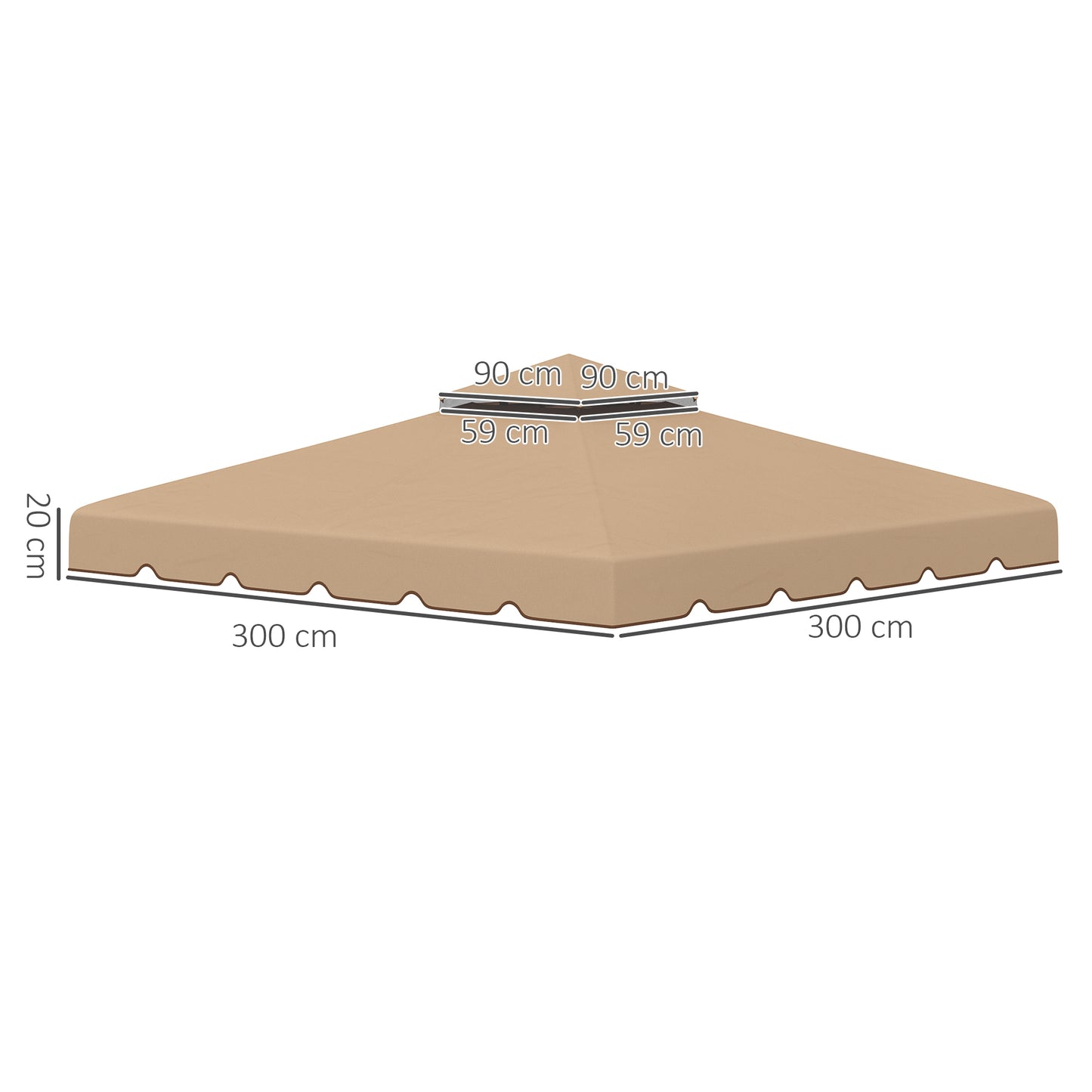 Outsunny Techo de Repuesto para Cenador con Doble Techo 3x3 m Cubierta de Repuesto para Pabellón Gazebo Exterior con 8 Orificios de Drenaje Caqui