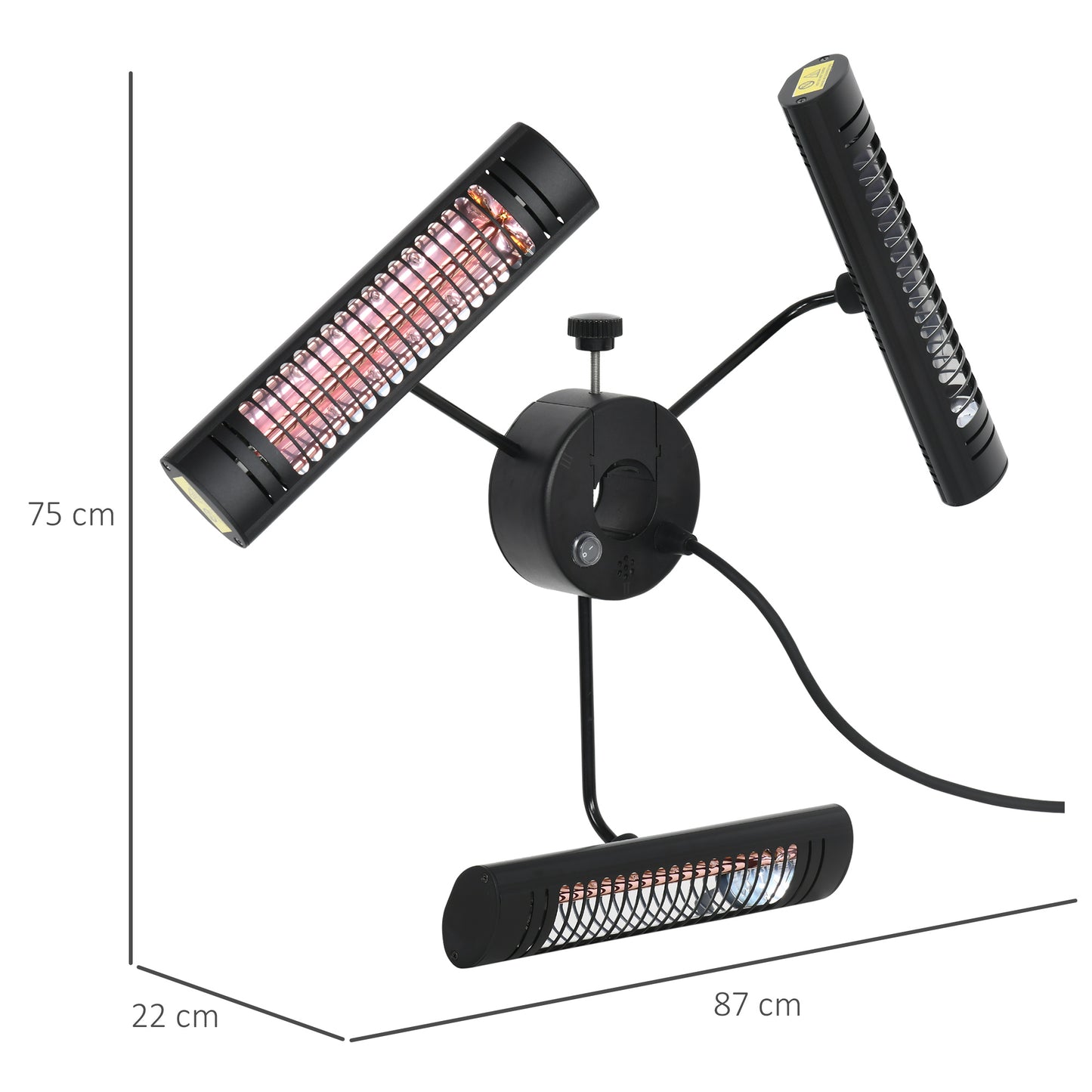 Outsunny Calefactor Eléctrico de Exterior con 1000W/2000W/3000W Estufa de Infrarrojos con Control Remoto Protección IPX5 Aleación de Aluminio para Sombrilla Gazebo Jardín 87x75x22 cm Negro