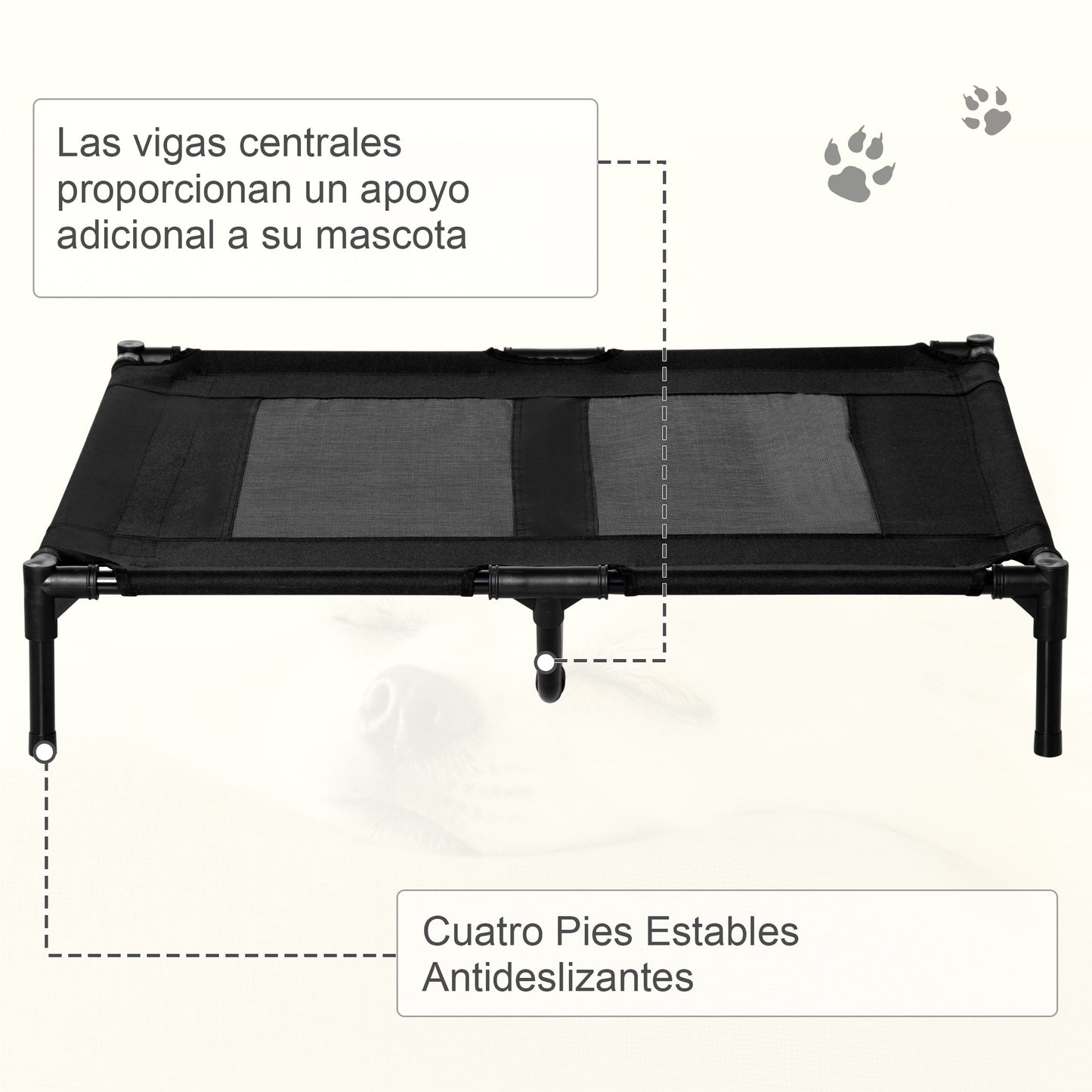 PawHut Cama Elevada para Perros Gatos Portátil Cama para Mascotas con Zona de Malla Transpirable y Tela Oxford para Interior Exterior 92x76x18 cm Negro