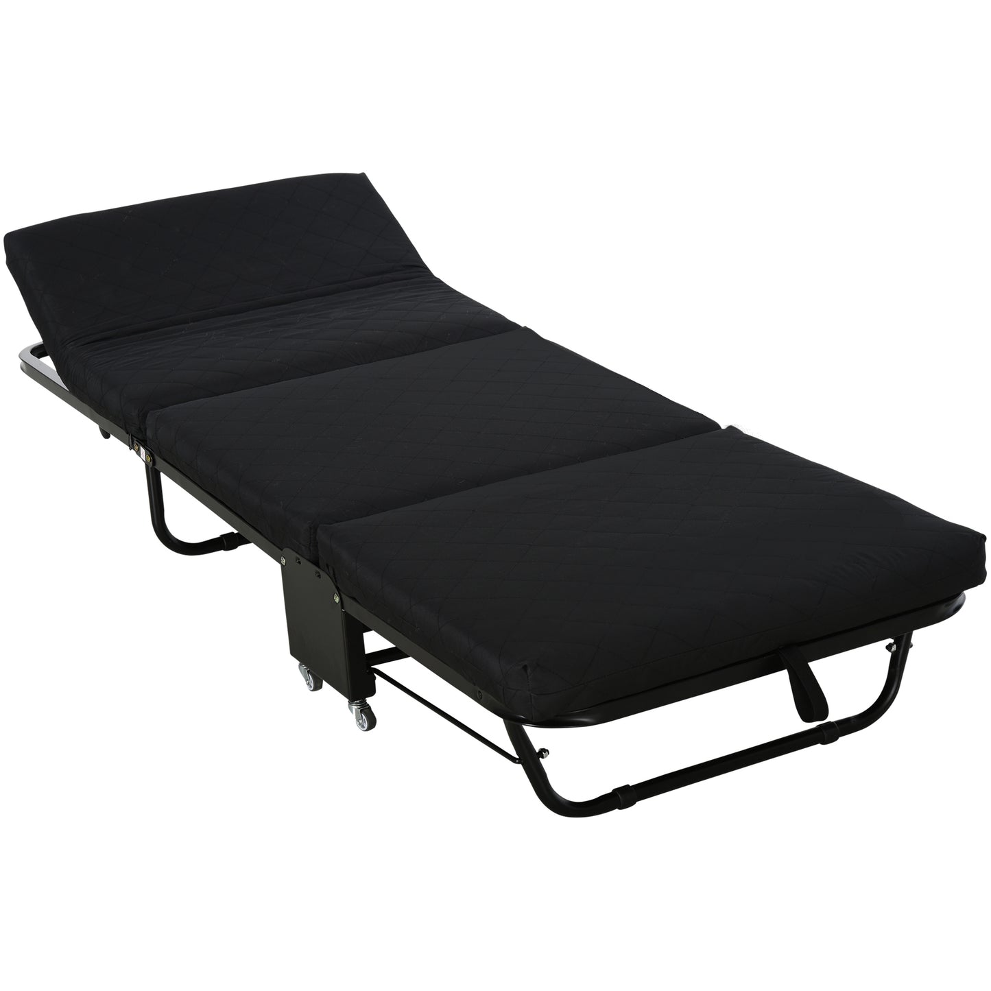 HOMCOM Cama Plegable 184x65 cm Cama Abatible con Cabecera Ajustable en 5 Niveles Ruedas Universales y Estructura de Metal Carga Máx. 120 kg Negro