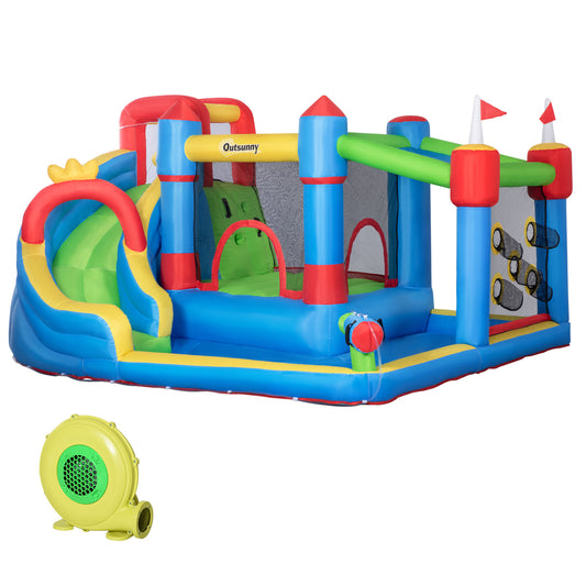 Outsunny Castillo Hinchable para Niños Castillo Inflable Infantil con Tobogán Cama de Salto Piscina Muro de Escalada Inflador y Bolsa de Transporte 390x300x197 cm Multicolor