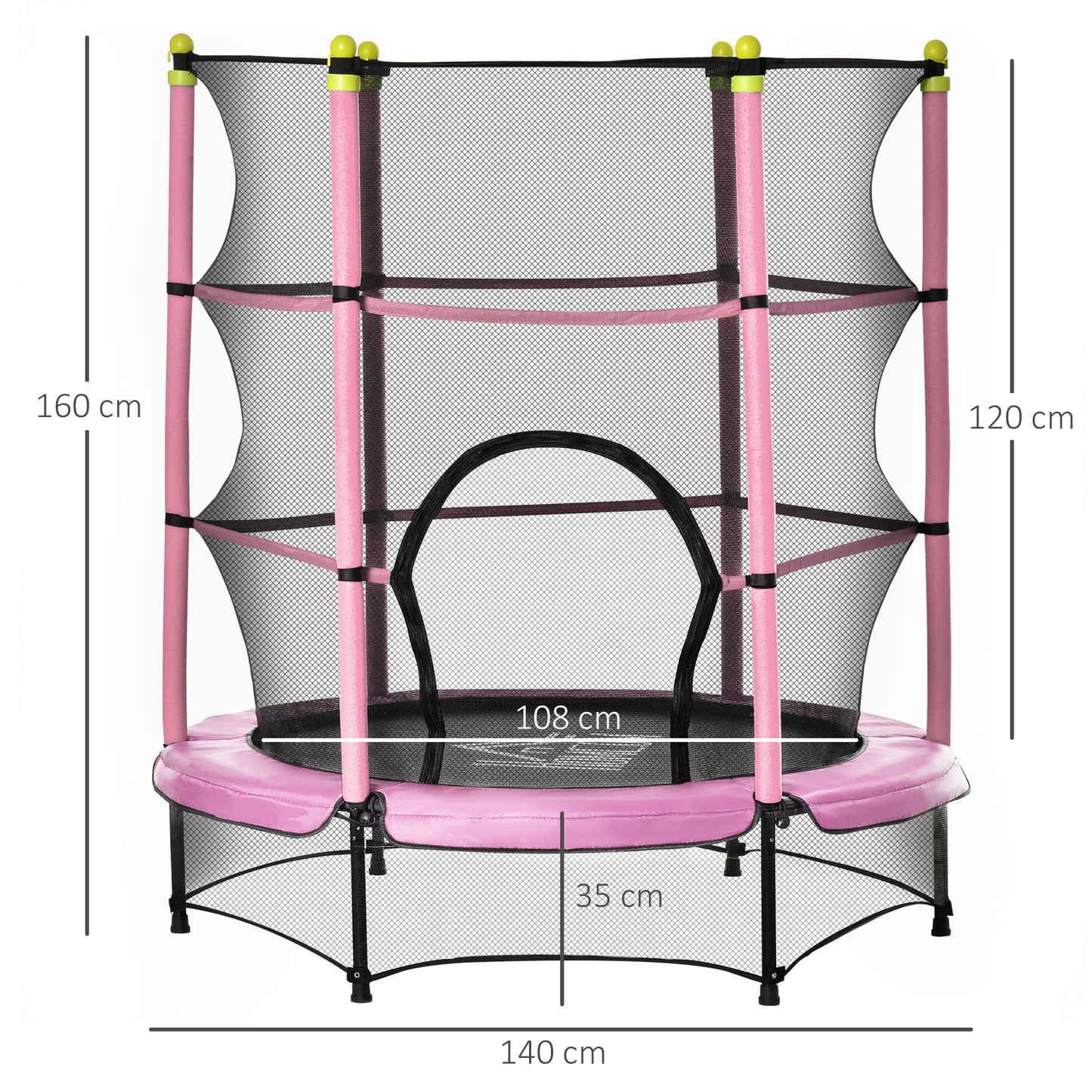 HOMCOM Trampolín para Niños de +3 Años Ø140x160 cm Cama Elástica de Salto Infantil con Red de Seguridad y Marco Acero para Interiores y Exteriores Carga 45 kg Rosa