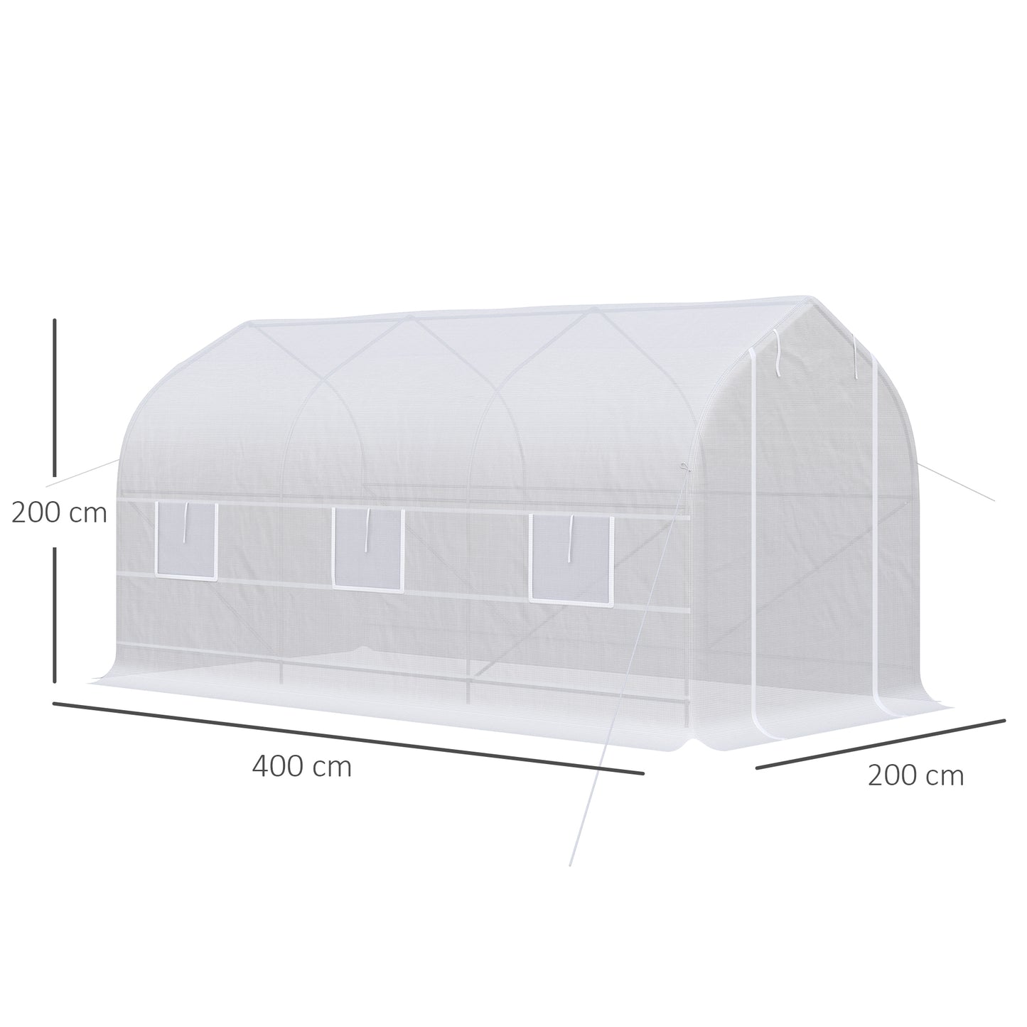 Outsunny Invernadero de Jardín 4x2x2 m Tipo Túnel con 6 Ventanas Transpirables y Puerta Enrollable con Cremallera Huerto para Cultivo Plantas Verduras Blanco