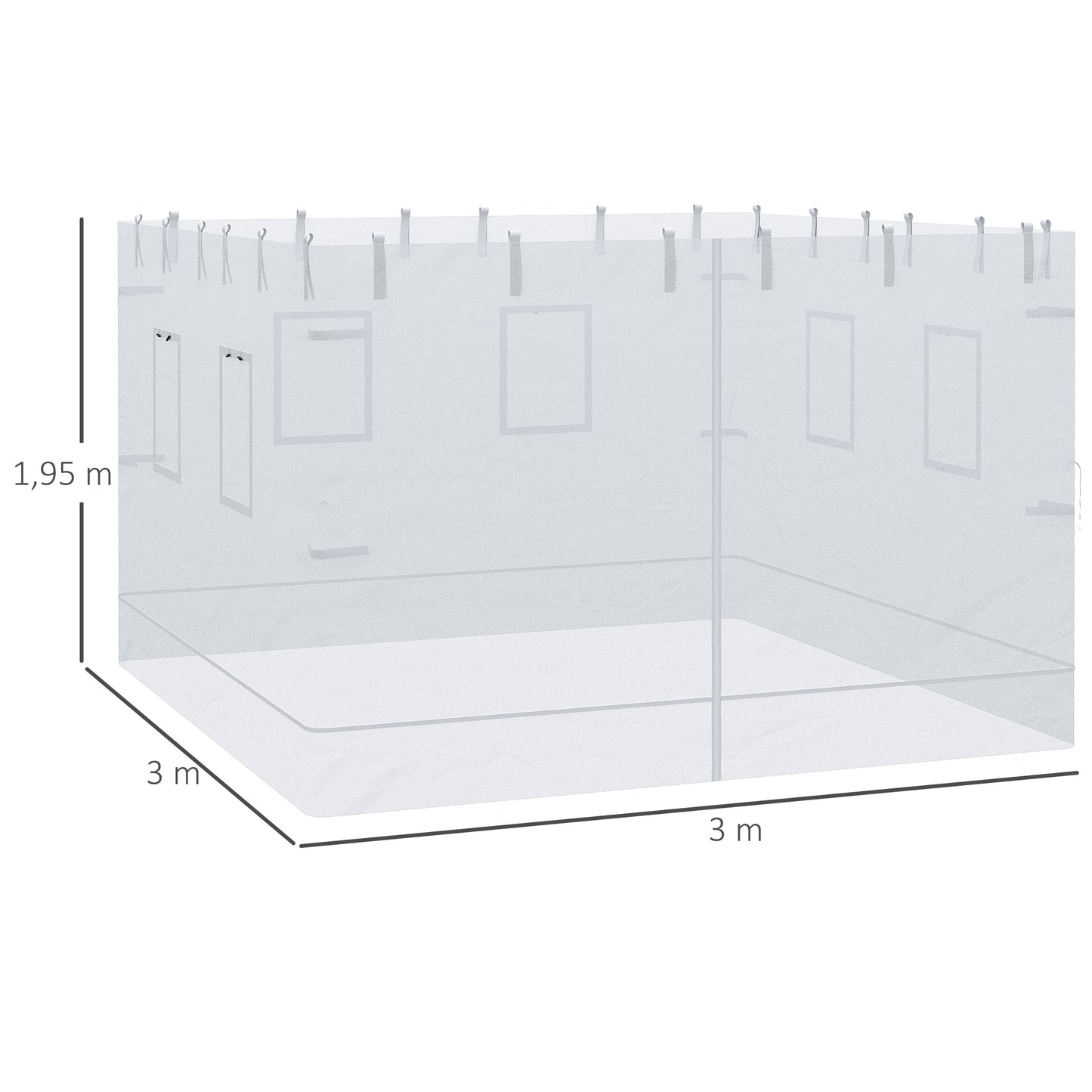 Outsunny 4 Paredes Laterales para Carpa 300x195 cm Mosquitera para Cenador con 6 Ventanas Enrollable Puerta con Cremallera y Bolsa de Transporte Blanco