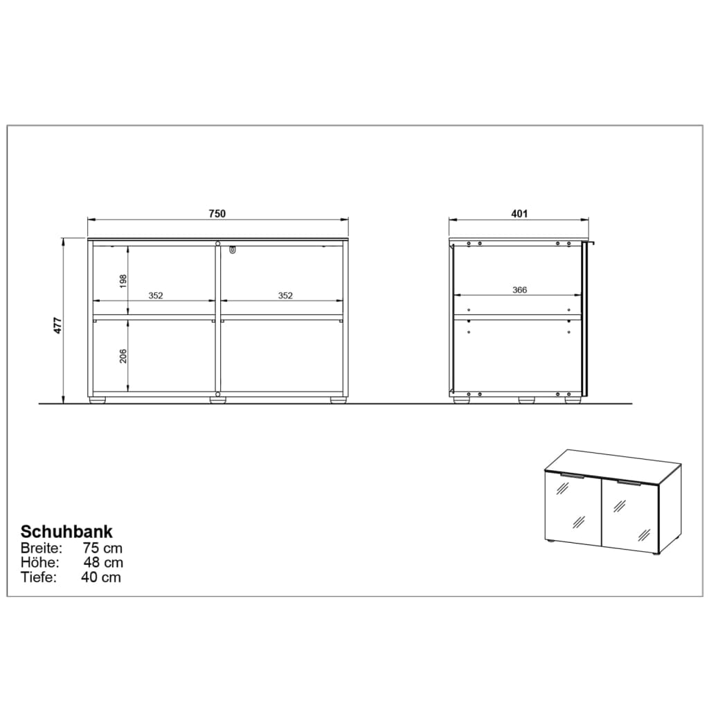 Germania Banco zapatero GW-Rimini 75x40x48 cm grafito y blanco