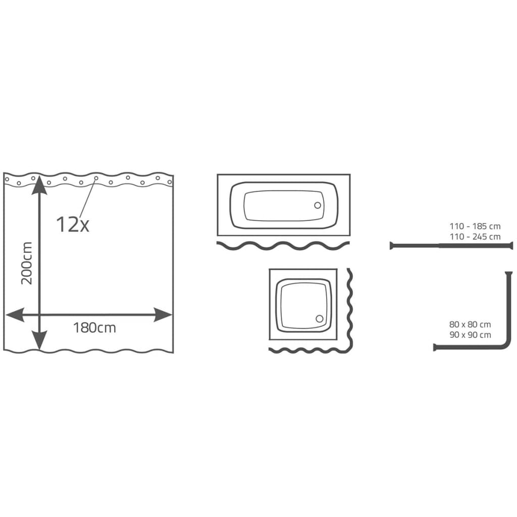 RIDDER Cortina de ducha Mohn 180x200 cm