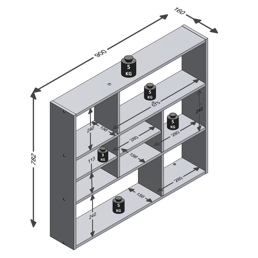 FMD Estantería de pared con 9 compartimentos blanco