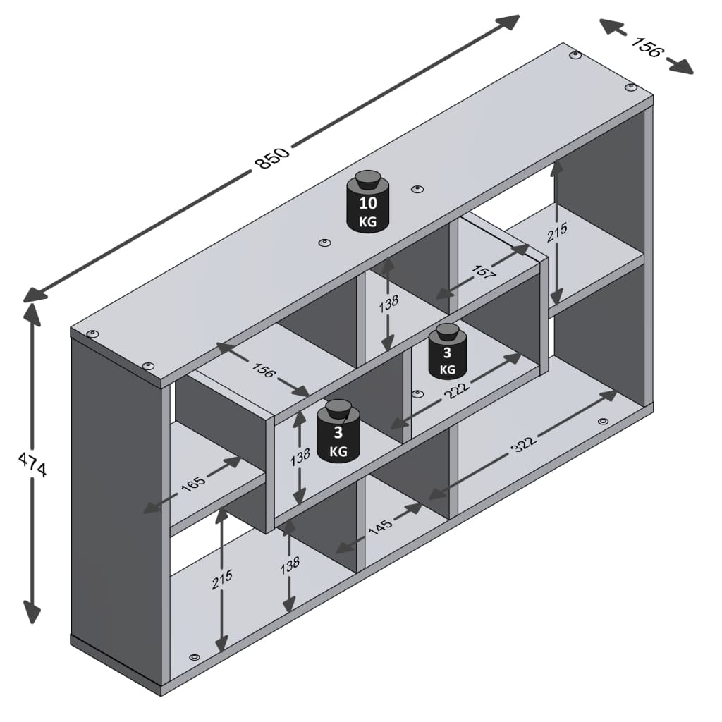 FMD Estantería de pared rectangular con 8 compartimentos blanca