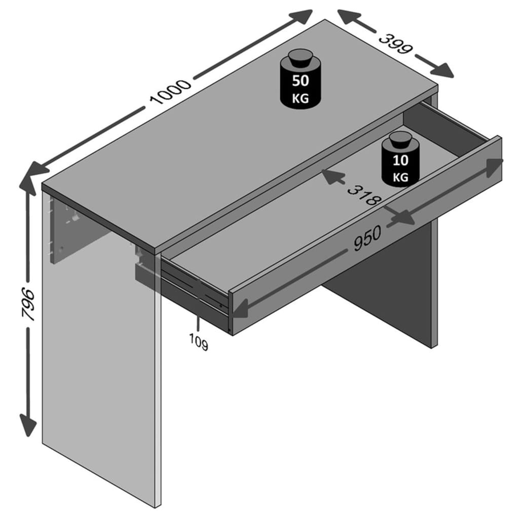 FMD Escritorio con cajón ancho blanco 100x40x80 cm