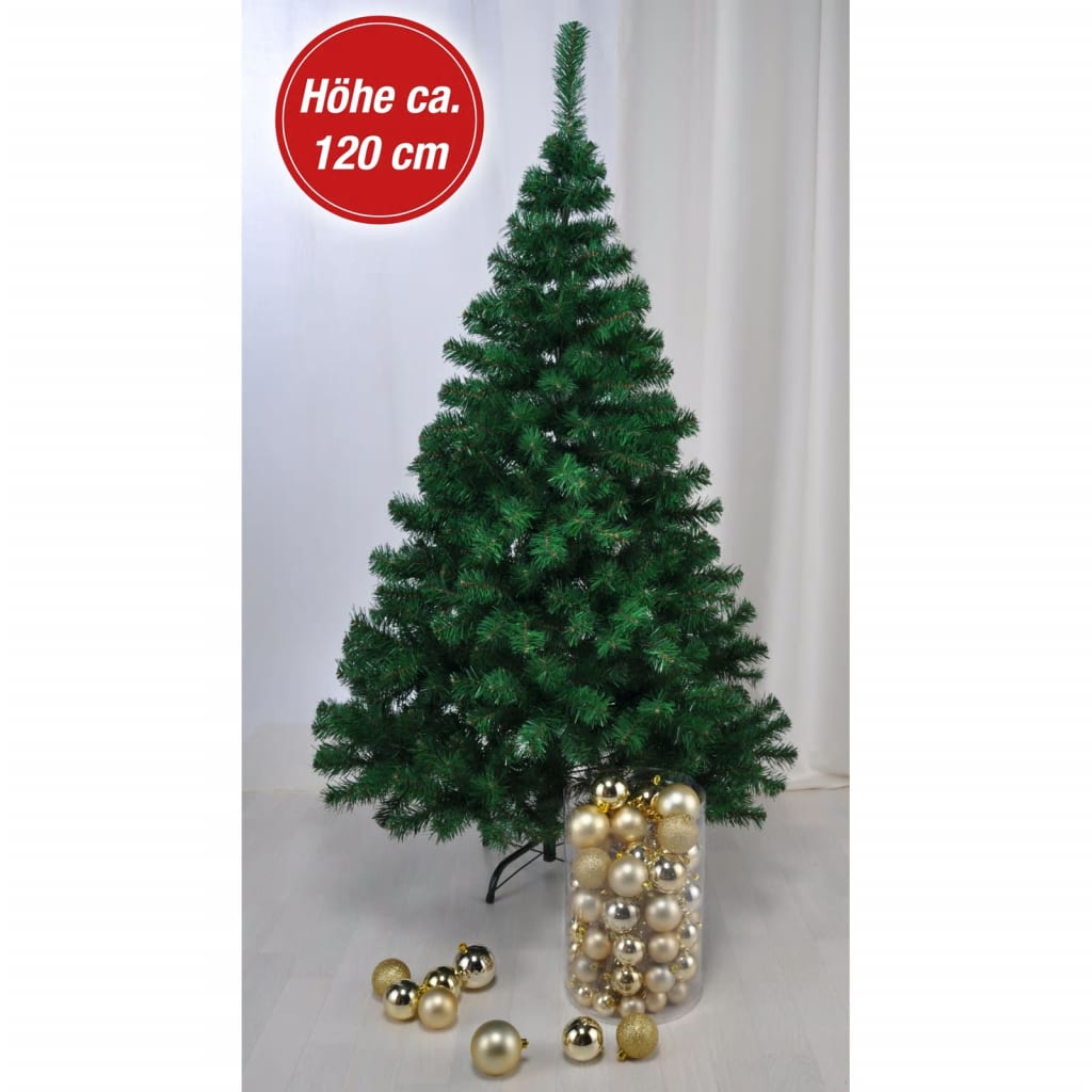 HI Árbol de Navidad con soporte de metal verde 120 cm