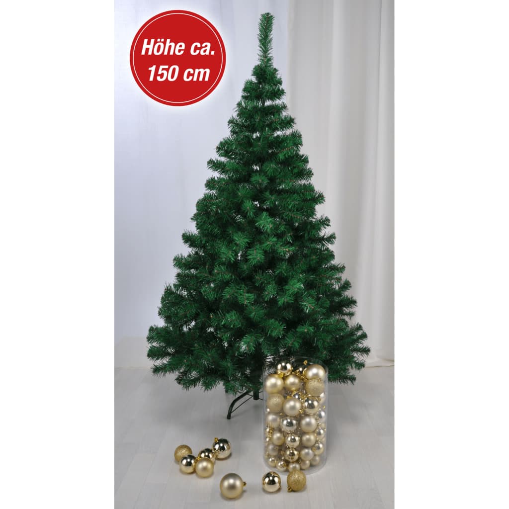 HI Árbol de Navidad con soporte de metal verde 150 cm