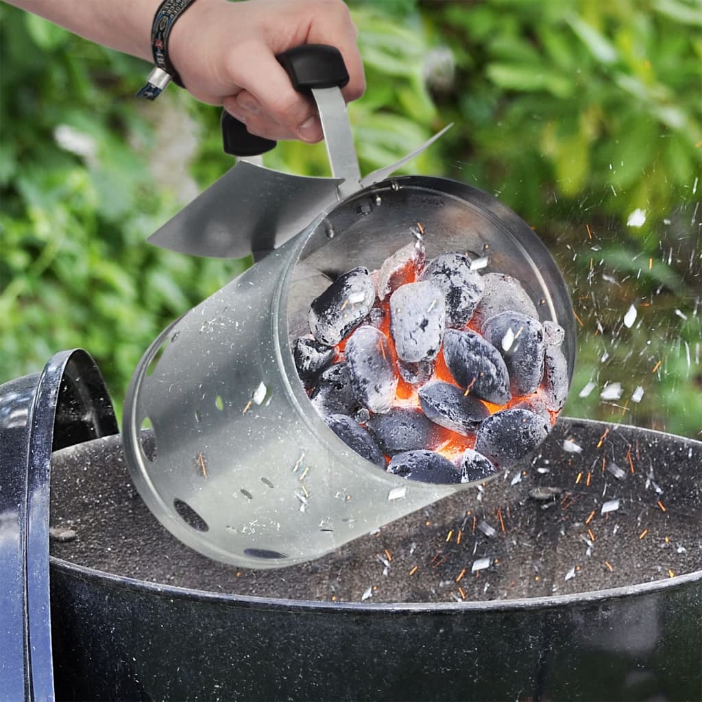 HI Encendedor de carbón para barbacoa con asa plateado 16,5 cm