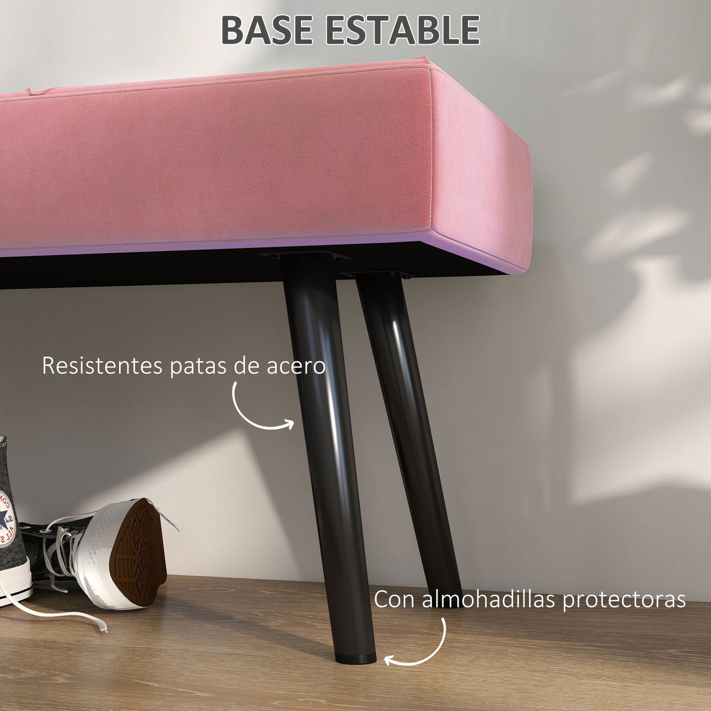 HOMCOM Taburete Pie de Cama Multifuncional Banco Pie de Cama Moderno Banco Dormitorio con Pies de Acero y Asiento Acolchado Carga 120 kg para Entrada Pasillo 100x36x45 cm Rosa