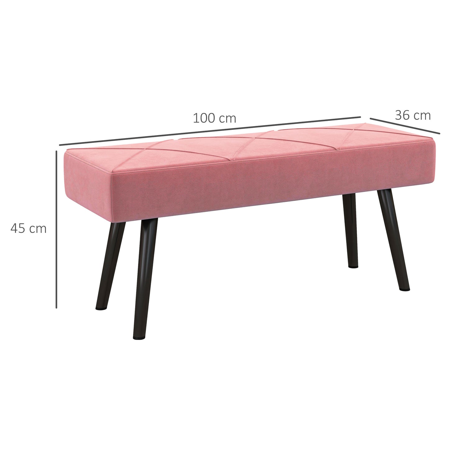 HOMCOM Taburete Pie de Cama Multifuncional Banco Pie de Cama Moderno Banco Dormitorio con Pies de Acero y Asiento Acolchado Carga 120 kg para Entrada Pasillo 100x36x45 cm Rosa