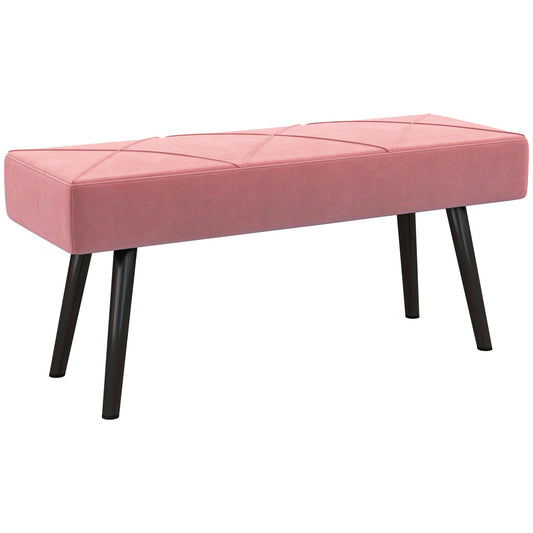 HOMCOM Taburete Pie de Cama Multifuncional Banco Pie de Cama Moderno Banco Dormitorio con Pies de Acero y Asiento Acolchado Carga 120 kg para Entrada Pasillo 100x36x45 cm Rosa