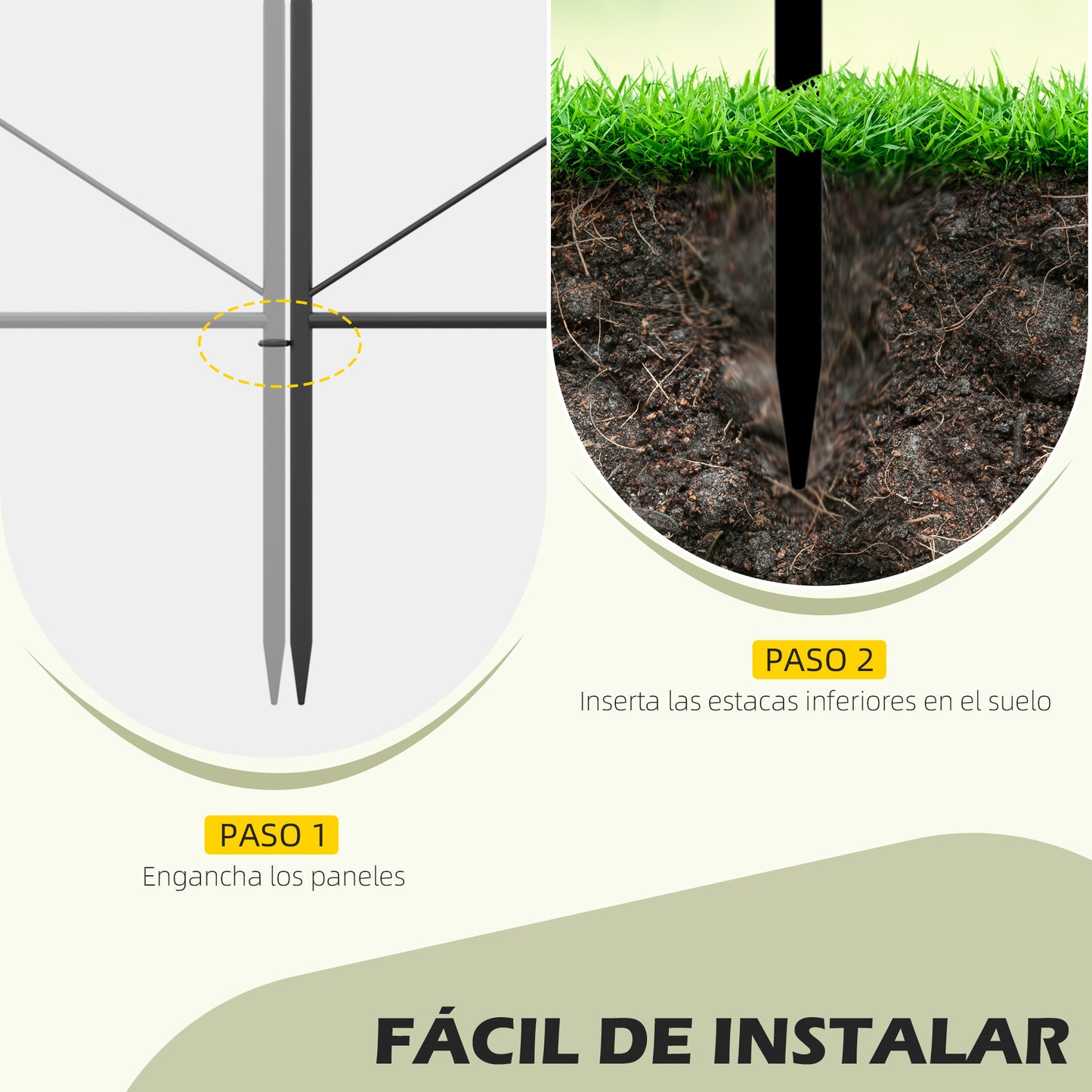 Outsunny Vallas Decorativas para Jardín de 5 Paneles 305x62 cm Cerca de Privacidad de Metal con Estacas y Bordes de Césped Barrera para Animales Negro