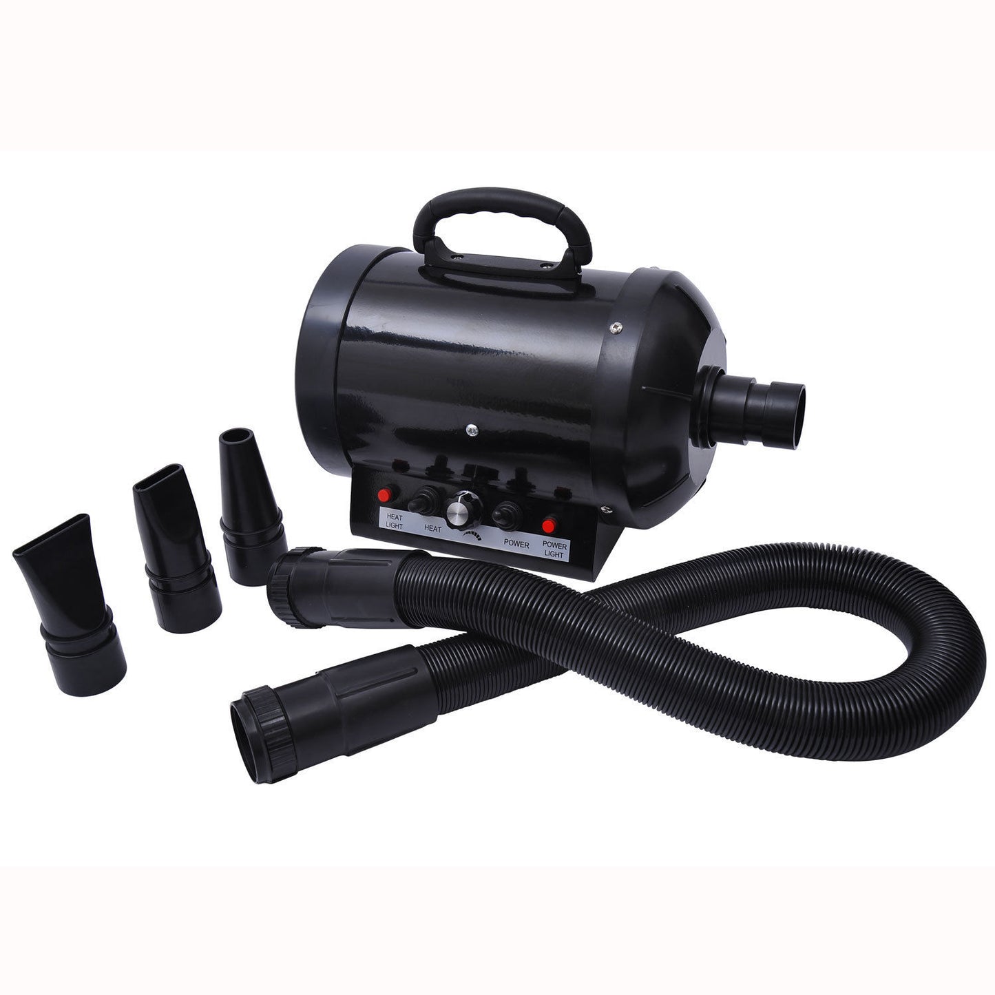 PawHut Secador de Pelo para Perros 2800W Soplador de Agua para Mascotas con Temperatura y Velocidad del Viento Ajustable 3 Boquillas Tubo Flexible 2,5 m y Asa Portátil 40x16x20 cm Negro