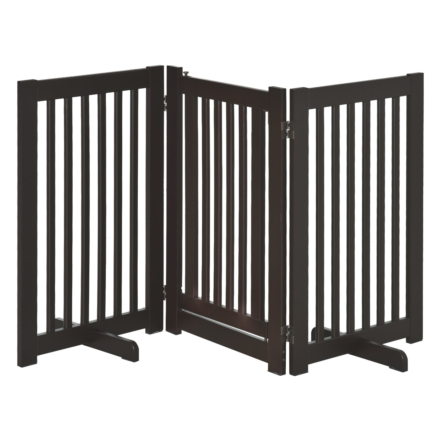 PawHut Barrera para Perros de Madera Valla para Mascotas Plegable de 3 Paneles con 1 Puerta y Patas de Apoyo para Pasillo Escalera 155x35,5x76 cm Café