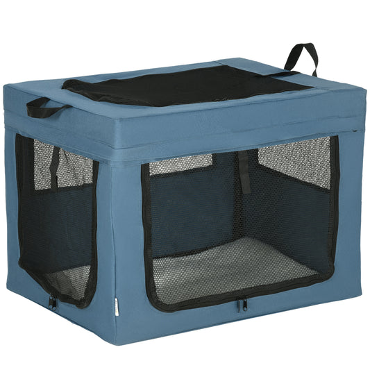 PawHut Transportín Mochila para Perros y Gatos Bolsa para Mascotas Transportador para Perros con 3 Puertas y Cojín Suave 69x51x51 cm Azul