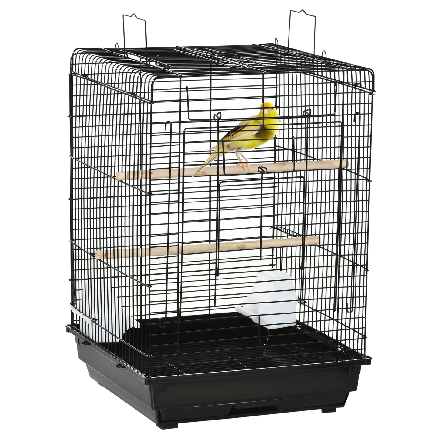 PawHut Jaula para Pájaros Jaula Metálica de Aves 40x40x59 cm con Techo Abatible 2 Perchas 2 Comederos y Bandeja Extraíble para Canarios Periquitos Negro