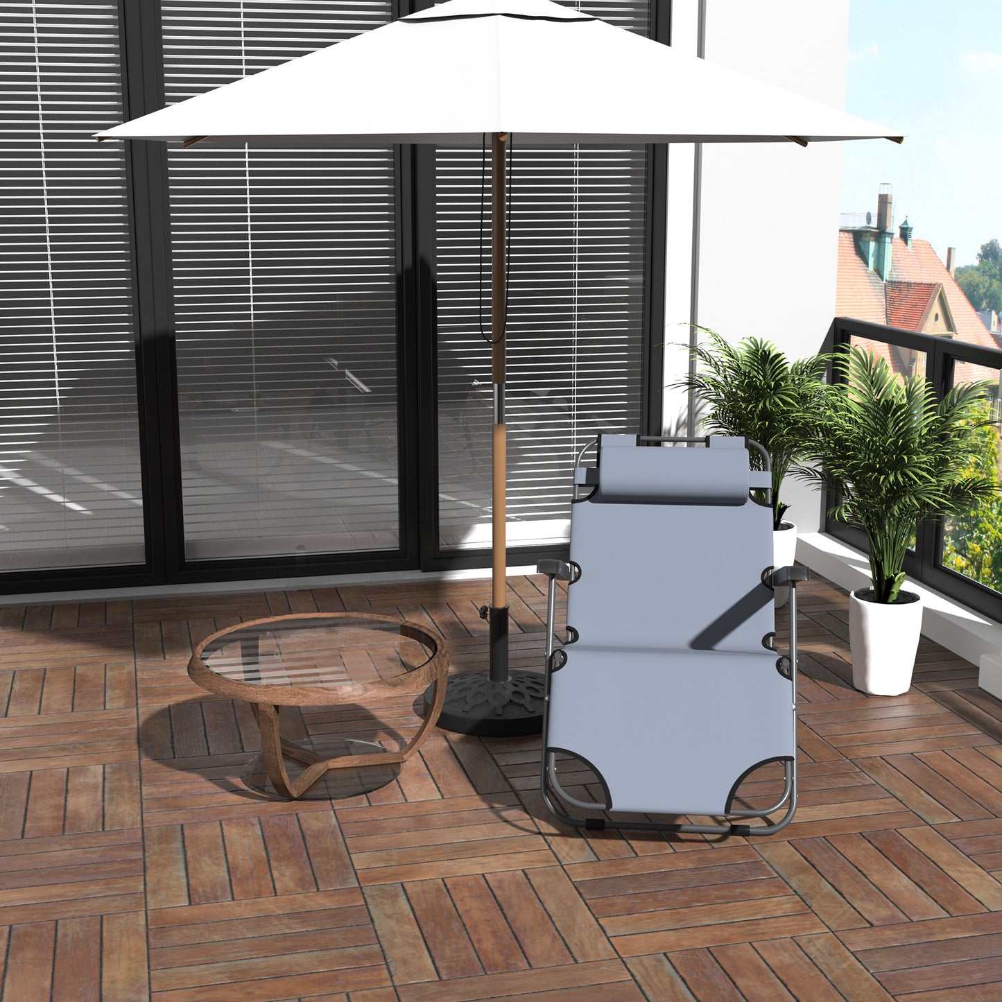 Outsunny Tumbona Reclinable y Plegable Tumbona de Jardín con Respaldo Ajustable en 2 Niveles Reposacabezas y Bolsillo Silla Tumbona para Terraza Carga 136 kg 118x60x80 cm Gris