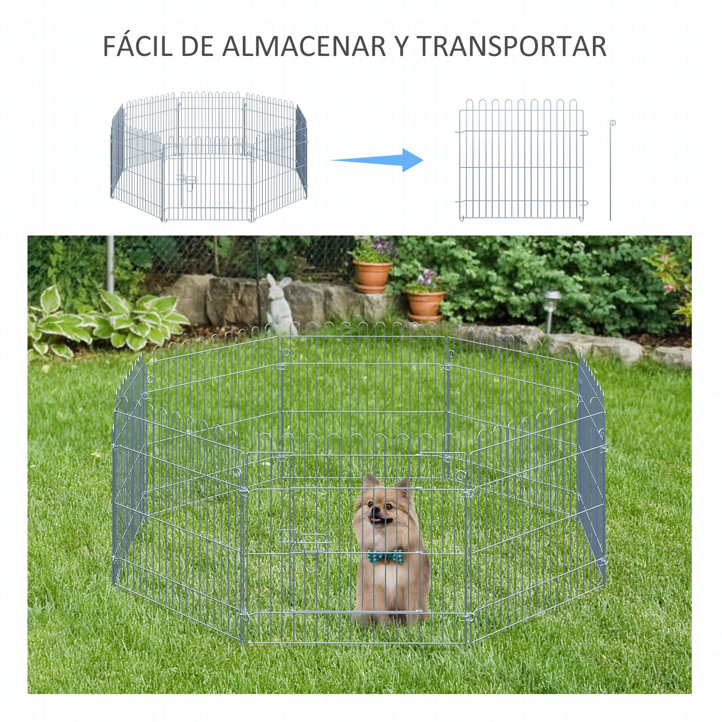 PawHut Parque para Perros de 8 Piezas 63x60 cm Vallas para Perros Plegables con 1 Puerta y Marco de Acero para Jardín Patio Plata