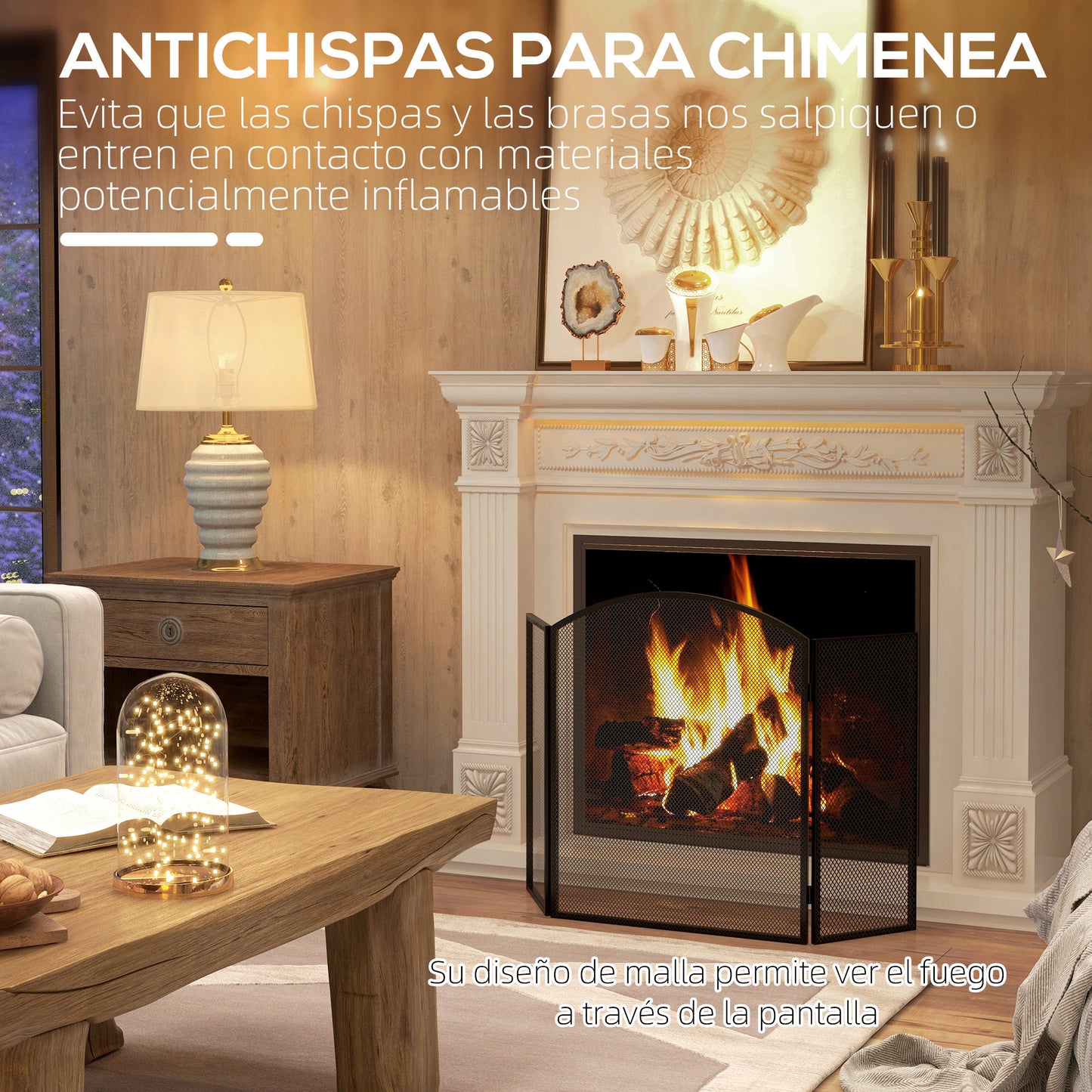 HOMCOM Salvachispas para Chimenea de 3 Paneles Protector de Chimenea Plegable Pantalla de Chimenea con Estructura de Acero 96x62 cm Negro