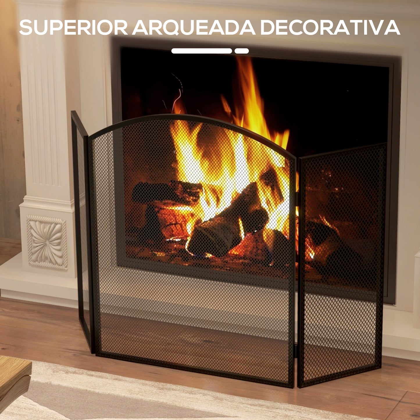 HOMCOM Salvachispas para Chimenea de 3 Paneles Protector de Chimenea Plegable Pantalla de Chimenea con Estructura de Acero 96x62 cm Negro