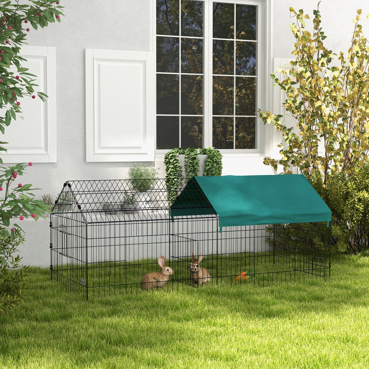 PawHut Jaula para Animales Pequeños Jaula para Roedores de Acero con Puertas y Tela Superior Jaula para Conejos Chinchillas Gallinas 185x75x75 cm Verde