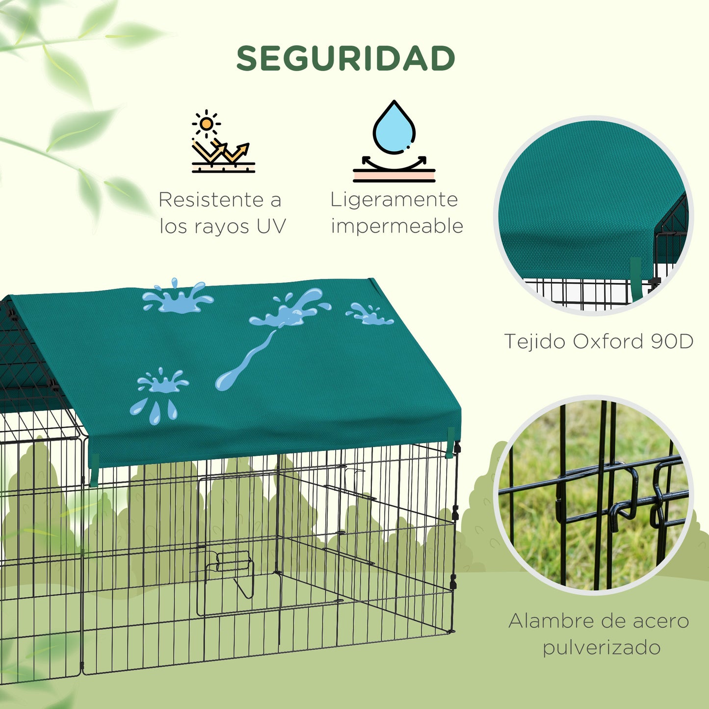 PawHut Jaula para Animales Pequeños Jaula para Roedores de Acero con Puertas y Tela Superior Jaula para Conejos Chinchillas Gallinas 185x75x75 cm Verde