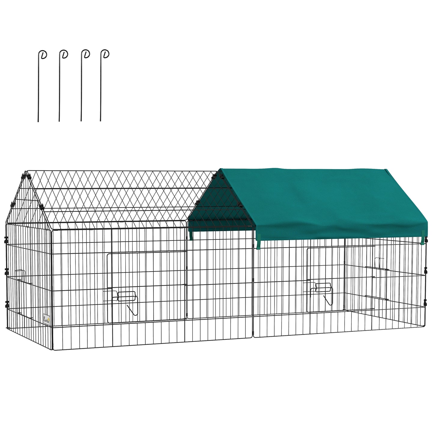 PawHut Jaula para Animales Pequeños Jaula para Roedores de Acero con Puertas y Tela Superior Jaula para Conejos Chinchillas Gallinas 185x75x75 cm Verde