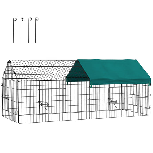 PawHut Jaula para Animales Pequeños Jaula para Roedores de Acero con Puertas y Tela Superior Jaula para Conejos Chinchillas Gallinas 185x75x75 cm Verde