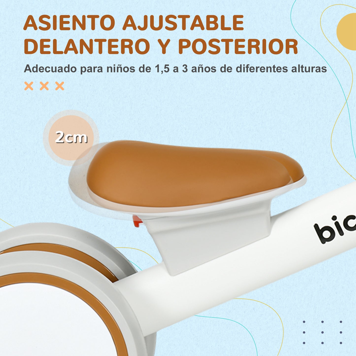 AIYAPLAY Bicicleta sin Pedales para Niños de 12-36 Meses Bicicleta de Equilibrio con Asiento Ajustable Cesta y 4 Ruedas Silenciosas Carga 20 kg 56x27x39 cm Blanco y Marrón