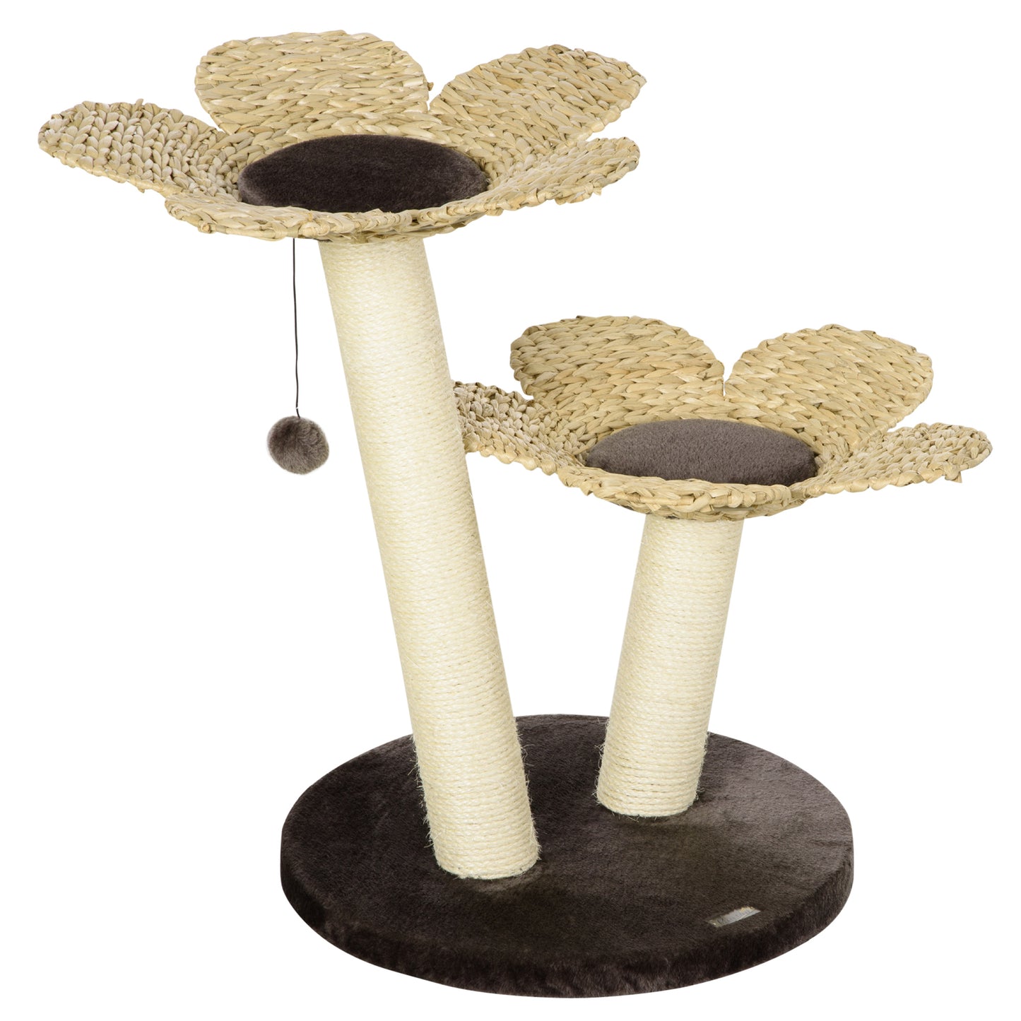 PawHut Árbol Rascador para Gatos Mediano Altura 69 cm Torre para Gatos con Cama de Flores Poste de Sisal y Bola Colgante para Jugar 50x50x69 cm Marrón y Beige