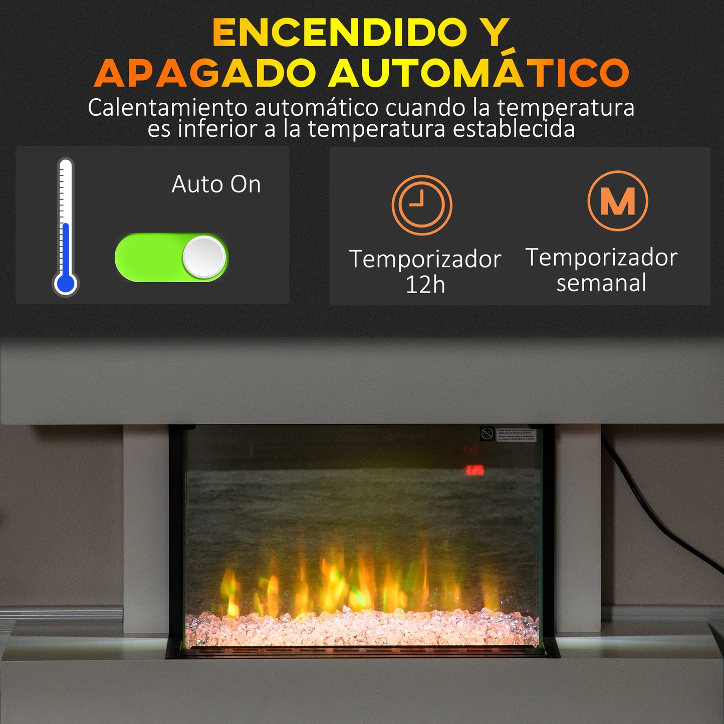 HOMCOM Chimenea Eléctrica 1000W/2000W Calentador de Chimenea Pared con Temperatura Ajustable Bajo Consumo Silencioso Temporizador y Control Remoto para Sala 15-25 m² 98x27x54,5 cm Blanco