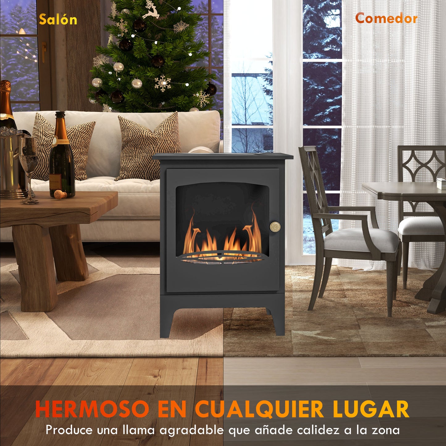 HOMCOM Chimenea de Etanol 7000BTU Chimenea de Bioetanol de Acero con Apagallamas de Acero Inoxidable Tanque de 1,2 L Tiempo de Combustión 3H para Interiores 20-25 m² 39x26x54 cm Negro