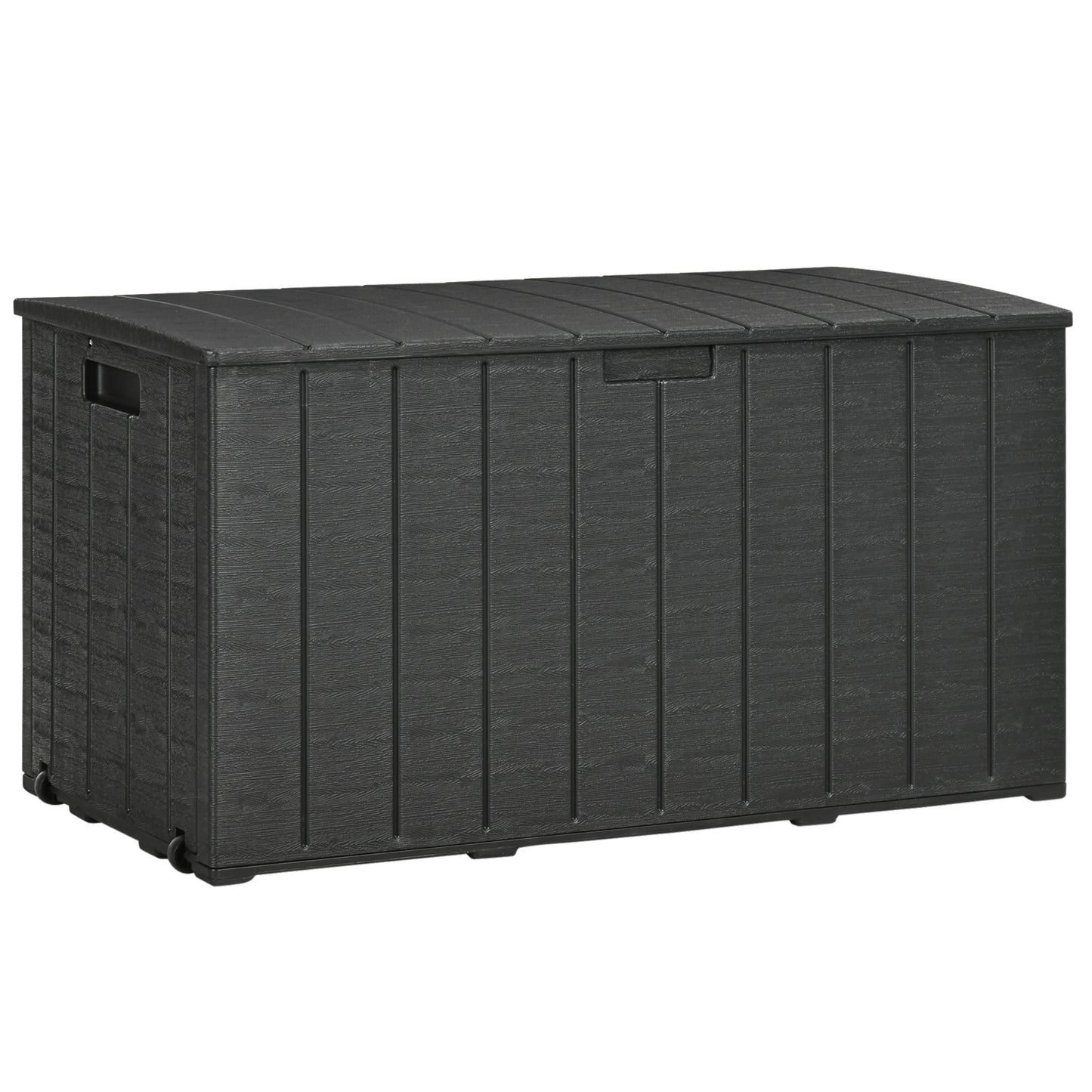 Outsunny Baúl de Almacenamiento Exterior 366L Arcón para Jardín de Plástico de Doble Pared con Ruedas y Asas para Terraza Patio Carga 100 kg 122,4x62x64,5 cm Negro