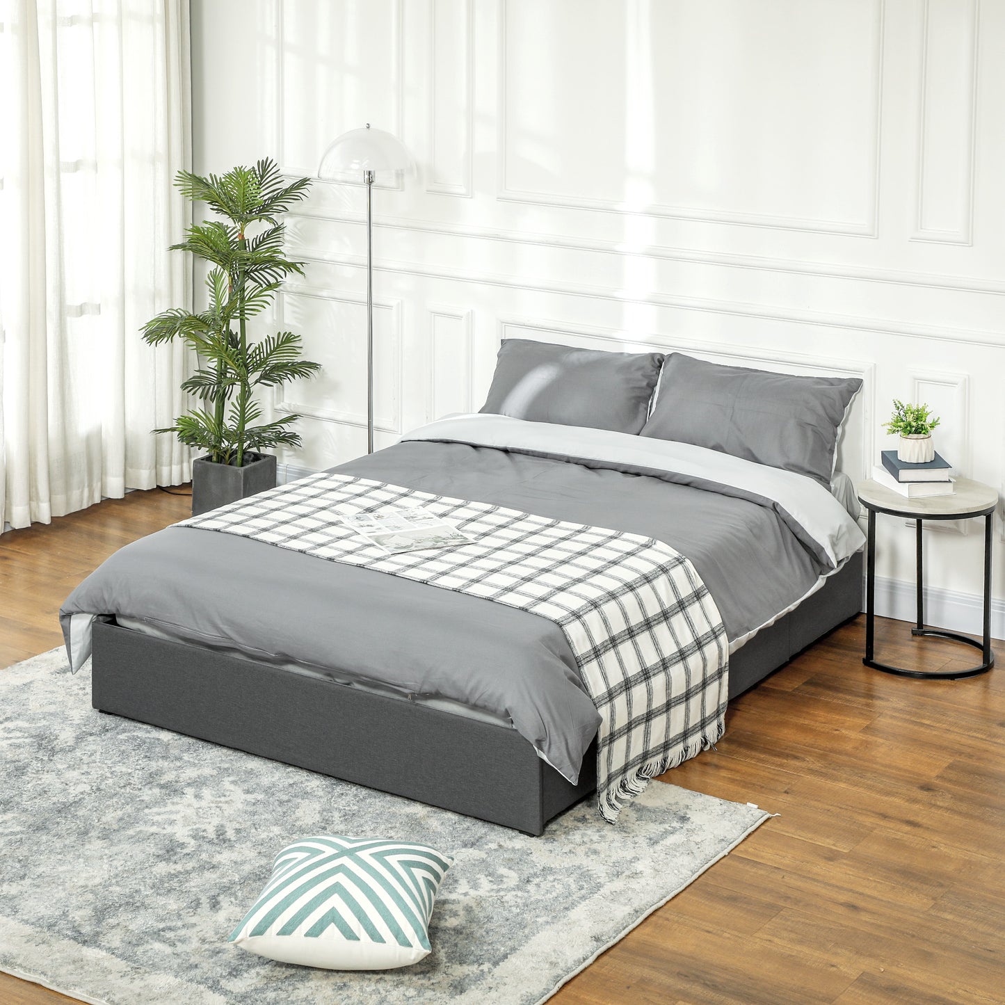 HOMCOM Cama Doble 140x190 cm Estructura de Cama Somier con 3 Cajones y Estructura de Metal Carga 363 kg Gris