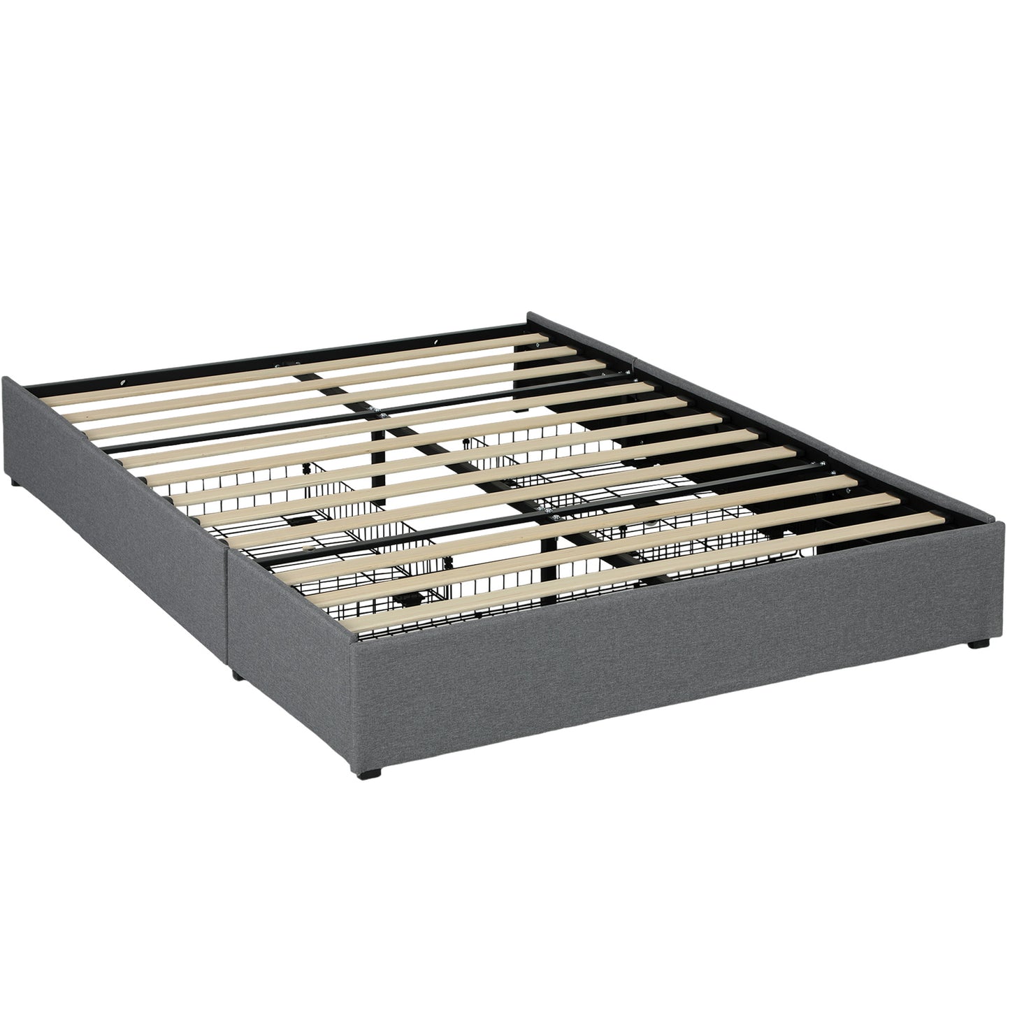 HOMCOM Cama Doble 140x190 cm Estructura de Cama Somier con 3 Cajones y Estructura de Metal Carga 363 kg Gris