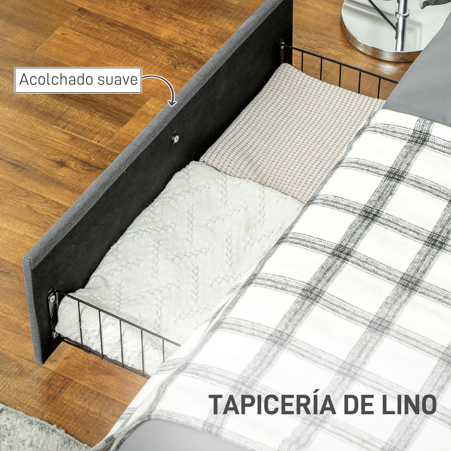 HOMCOM Cama Doble 140x190 cm Estructura de Cama Somier con 3 Cajones y Estructura de Metal Carga 363 kg Gris