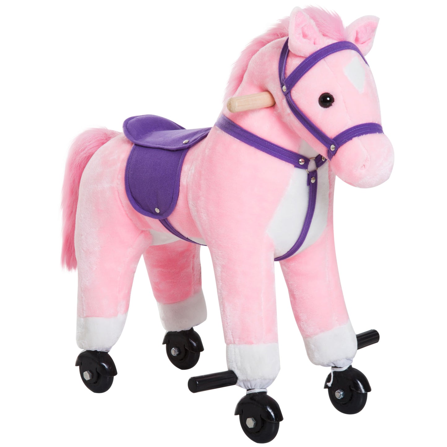 HOMCOM Caballito para Bebes de +36 Meses Caballo con Ruedas Sonidos de Relincho Palos y Pedales Carga 60 kg 55x23x60 cm Rosa