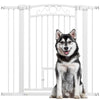 PawHut Barrera para Perros Puerta para Perros con Ancho Ajustable 76-104 cm Barrera de Seguridad para Perros con 2 Extensiones Doble Bloqueo y Puerta Pequeña para Escaleras y Puertas Blanco