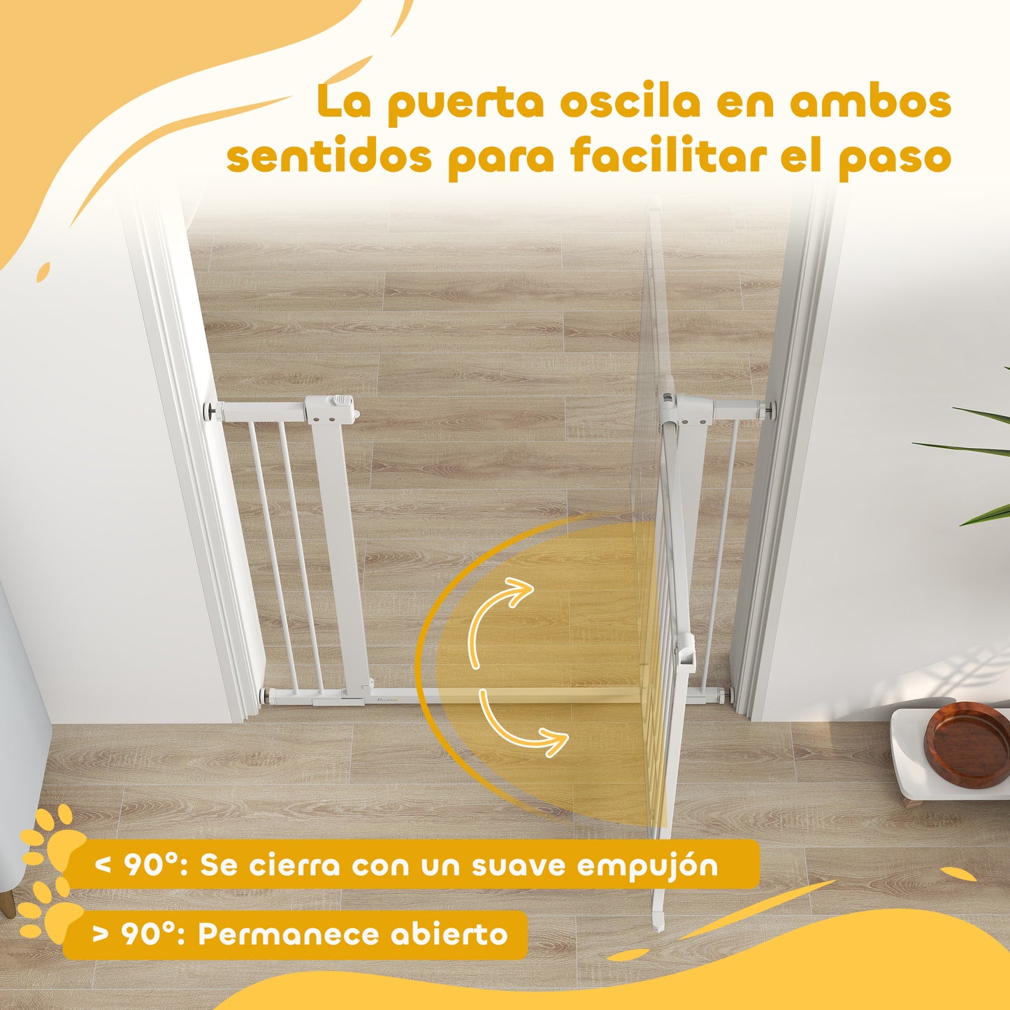 PawHut Barrera para Perros Puerta para Perros con Ancho Ajustable 76-104 cm Barrera de Seguridad para Perros con 2 Extensiones Doble Bloqueo y Puerta Pequeña para Escaleras y Puertas Blanco